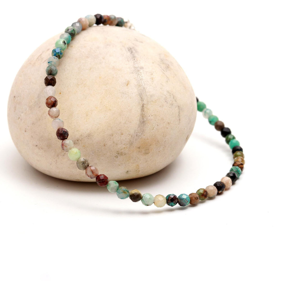 Dainty Chrysocolla Beaded Bracelet, Faceted Round Beads Bracelet, Gift for Her, 3 MM Beads Bracelet, 925 Silver Bracelet for Her