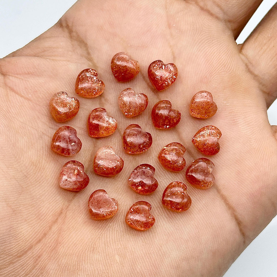 Red Sunstone Heart Briolettes: AAA Gemstone Beads, Hand Carved 8mm
