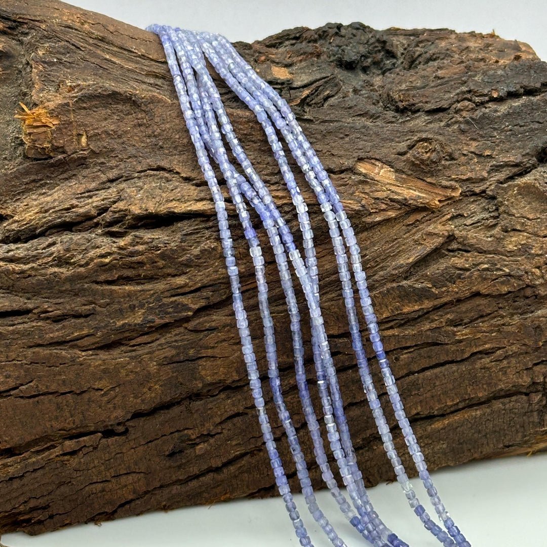 Natural Tanzanite Box Shape Beads, 2 MM Tanzanite Shaded Gemstone Beads, 12 Inches Cube Shape Faceted Loose Beads Strand for Jewelry Making
