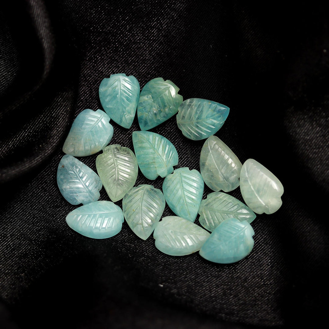 Genuine Aquamarine Leaf Shape Beads, Carved Blue Aquamarine Leaf Shape Beads, 17 MM Loose Leaf Charms for Jewelry, Gemstone Leaves Beads