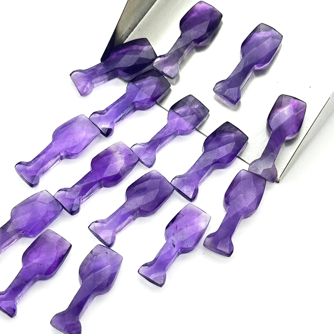 1,2,3,4,5 pcs Natural Amethyst Wine Glass Shape Faceted Gemstone, New Fancy Cut Briolettes, Purple Amethyst Hand Carved Gemstone 8X20 MM