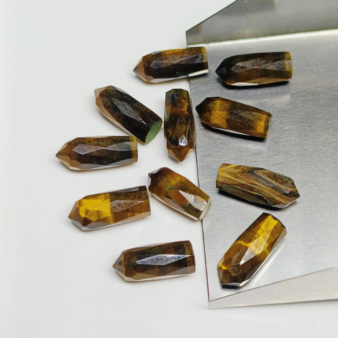 2,3,4,5 pcs Natural Tiger Eye Faceted Pencil Shape Loose Gemstone, Tiger Eye Loose Gemstone, Gemstone For Jewellery 13.5X5.5 mm