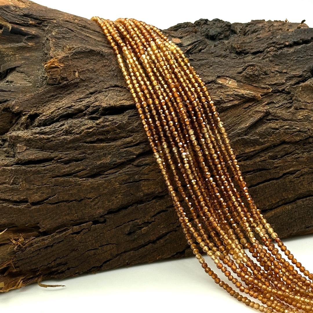 Natural Hessonite Shaded Faceted Round Shape Beads, 2 MM Brown Hessonite Gemstone Beads, 13 Inched Hessonite Loose Beads Strand for Jewelry