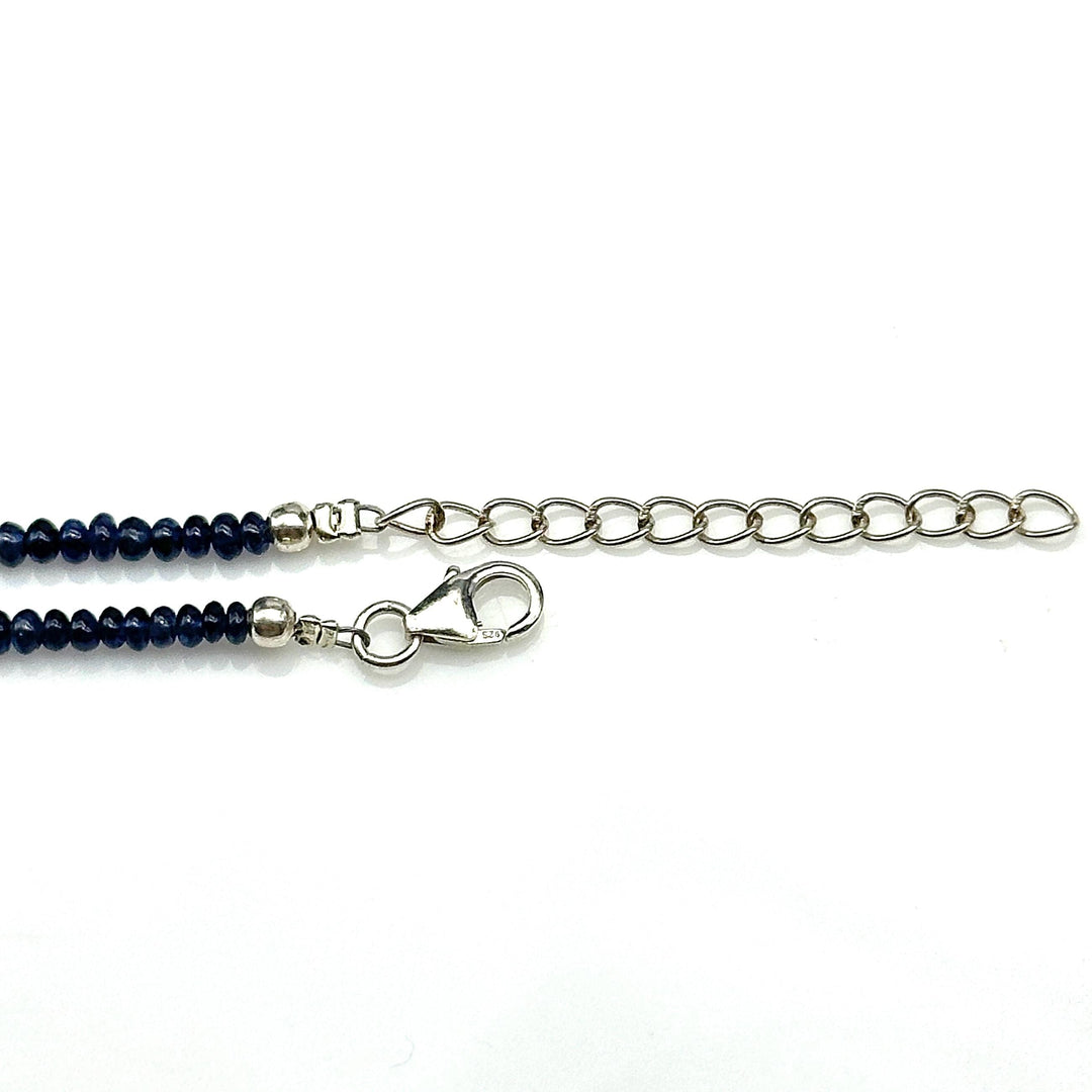 Natural Blue Sapphire Necklace, Blue Sapphire Beaded Necklace, 3 MM Blue Gemstone Necklace, Sterling Silver Handmade Jewelry, Gift for her