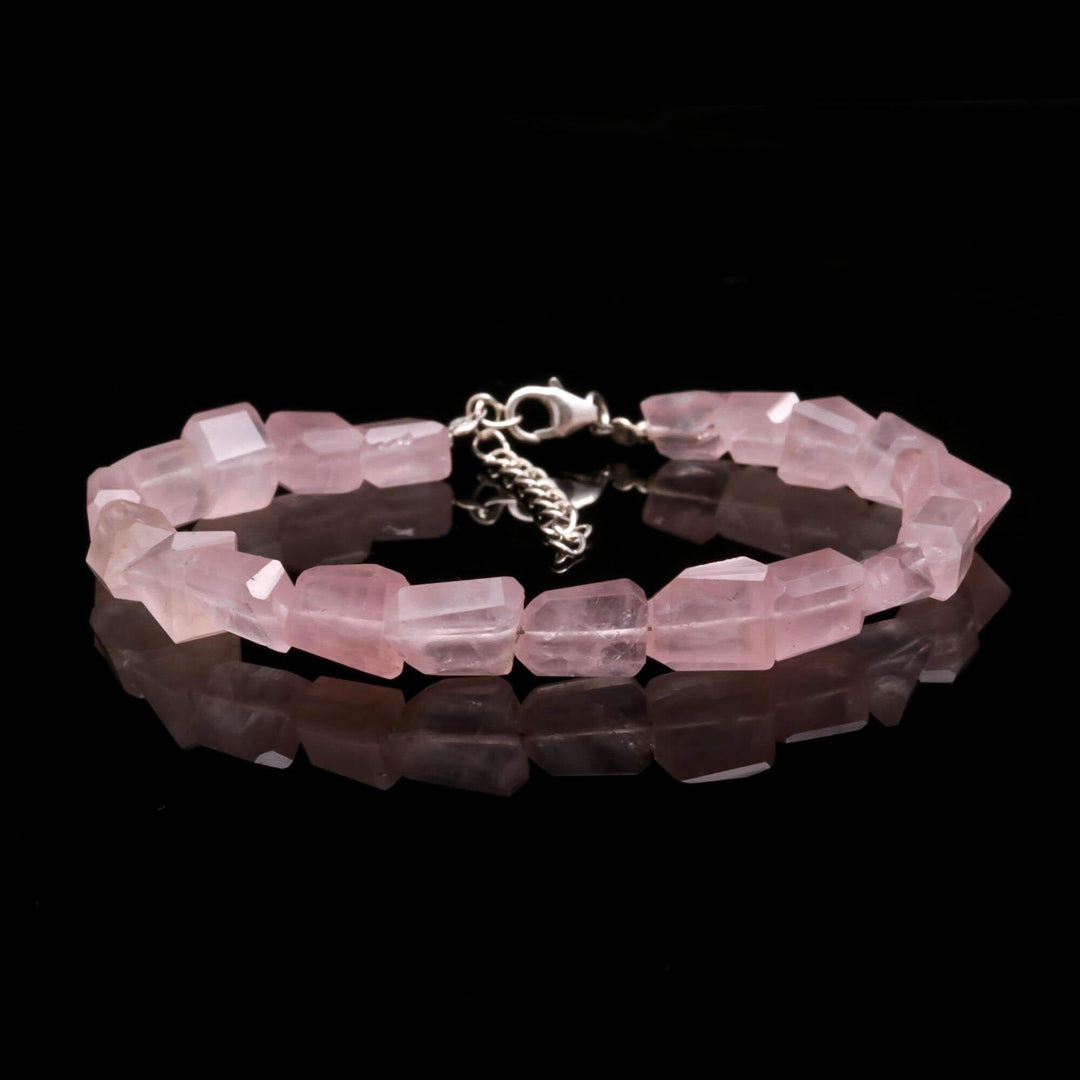 Natural Rose Quartz Faceted Tumble Beads Bracelet, Pink Quartz Nuggets Shape Beads Bracelet, Jewelry Gifts, Fancy Jewelry for Girls, 8 MM