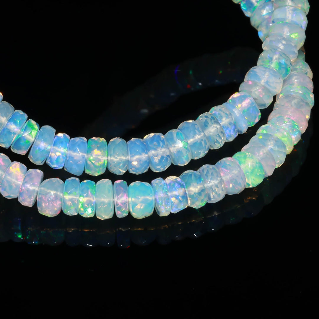 Faceted Ethiopian Opal Rondelle Beads, Natural Flashy White Opal Jewelry Beads, Multi Fire Welo Opal Beads, Wholesale Beads, 5 MM