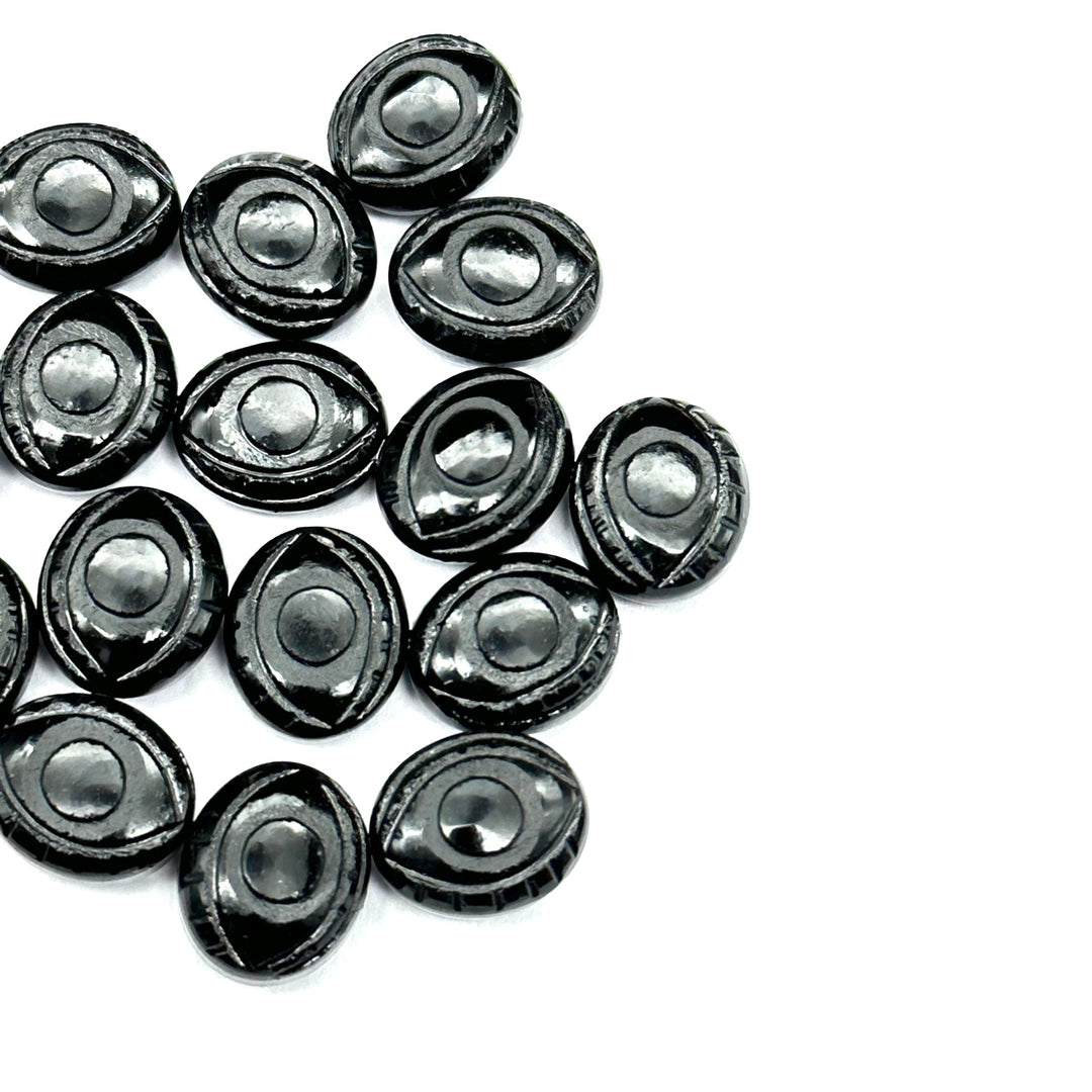 Black Onyx Evil Eye Beads, Natural Hand Carved Beads, Black Onyx Eye Shape Gemstone Beads, Evil Eye Protection Gemstone Beads, 10X12 MM