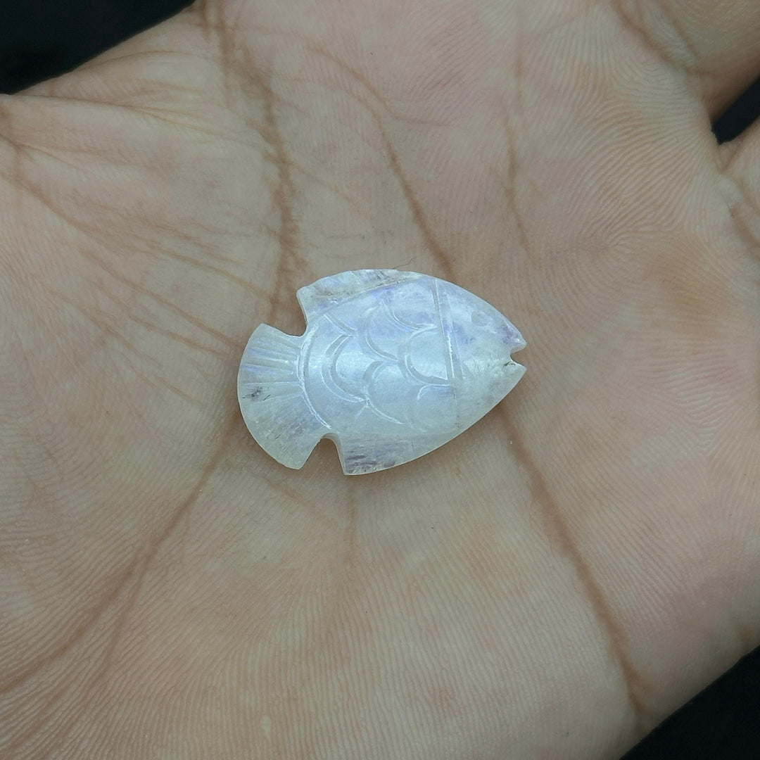 Carved Rainbow Moonstone Fish Beads: Handmade Gemstone Craft Supply
