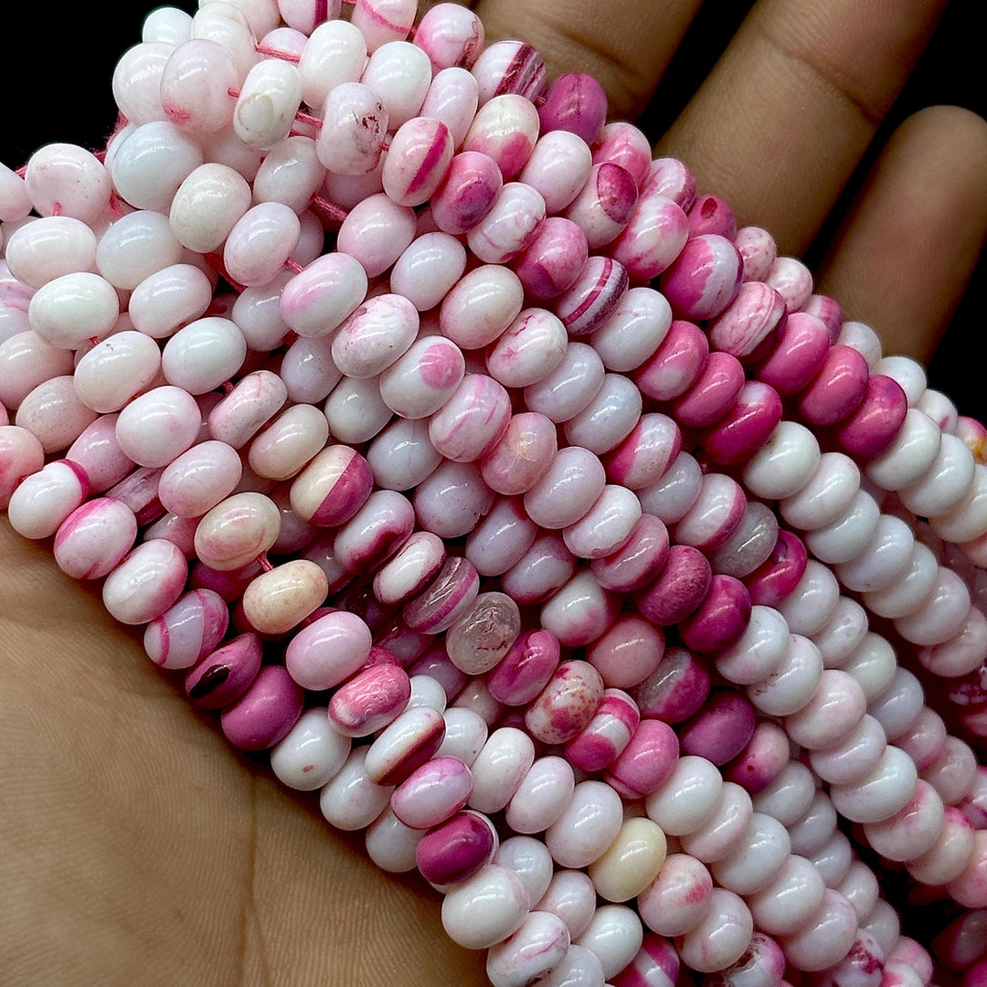 White & Pink Opal Smooth Rondelle Beads, Shaded Opal Beads for Jewelry Making, Wholesale Loose Opal Beads, 8 MM Pastel Opal for Craft Making