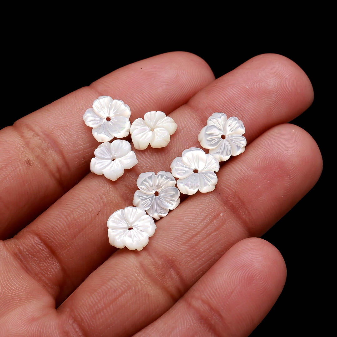 Cute Tiny Pearl Flower for Jewelry Making, Mother of Pearl Flower Shape Carving, Pearl Flowers, Natural Gemstones 8 MM Center Hole Bead 1pc