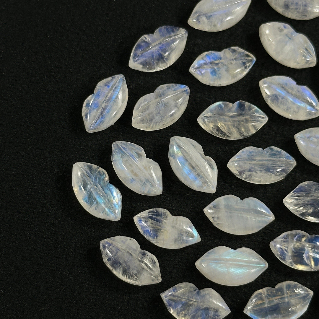 Shinning Rainbow Moonstone Carved Lips Shape Beads, Blue Flashy Lips Shape Gemstone Beads, Lips Briolette's 14X8 mm, Lips Shape Charm Beads