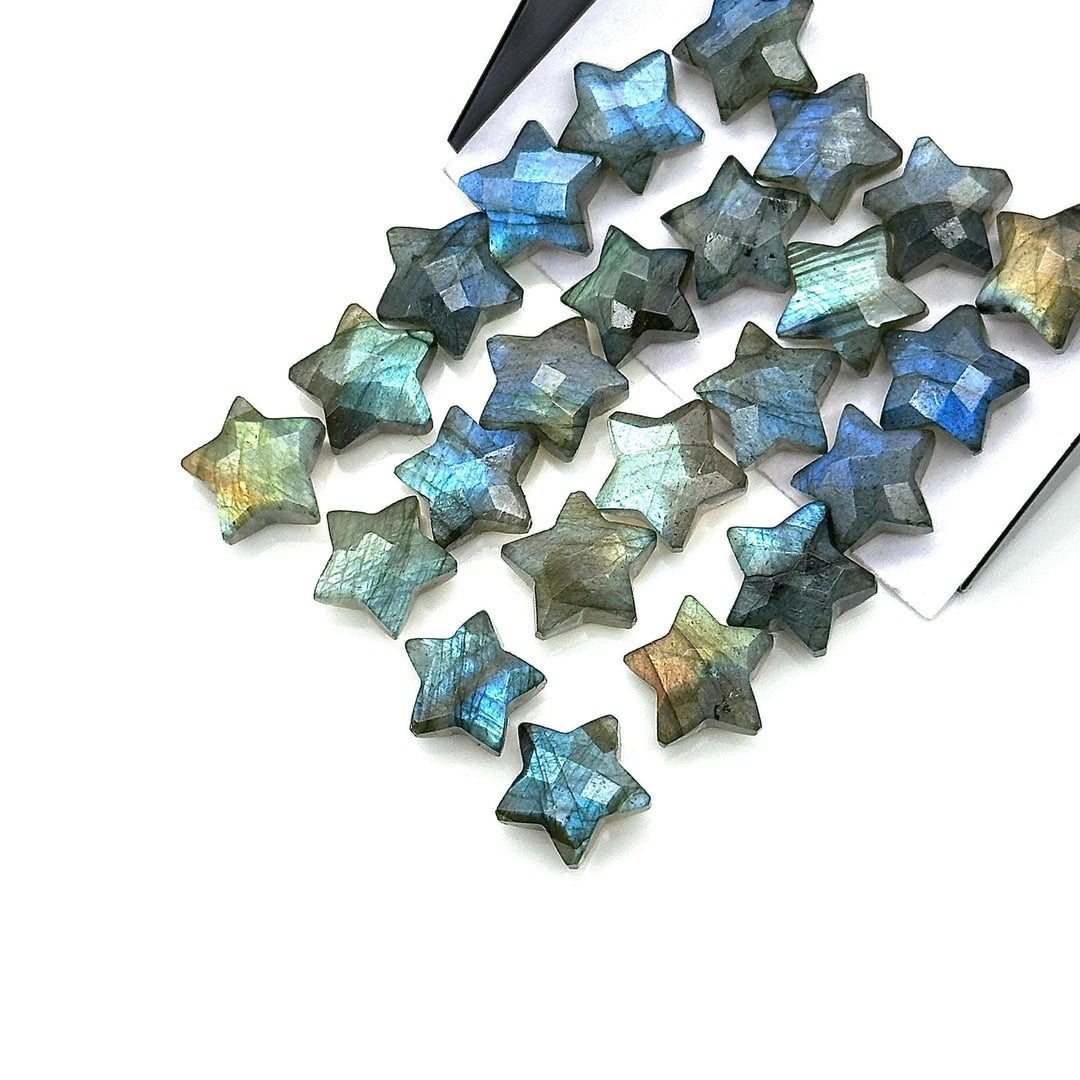 Flashy Labradorite Star Beads: Carved Gemstone Charms (10mm)