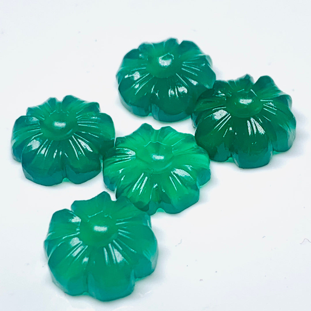 2,3,4,5 Pcs Natural Green Onyx Hand Carved Flower Shape, Carved Flower Shape Gemstone For Jewellery, Flower Shape Gemstone, 12 mm