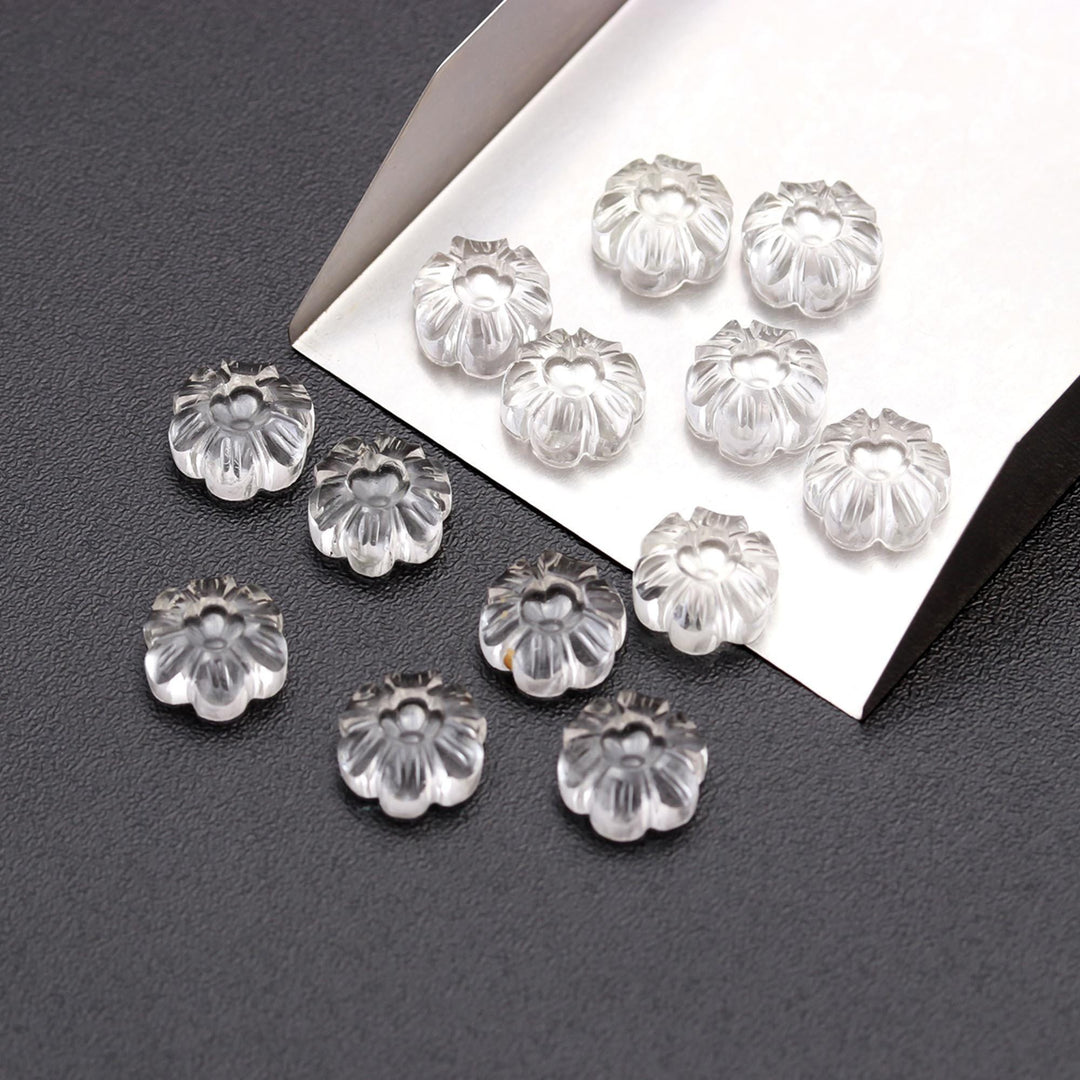 Natural Crystal Quartz Flower Shape Beads, AAA Clear Quartz Flower Gemstone For Jewelry Making, Earrings Makine Charms, Flat Back, 12 MM