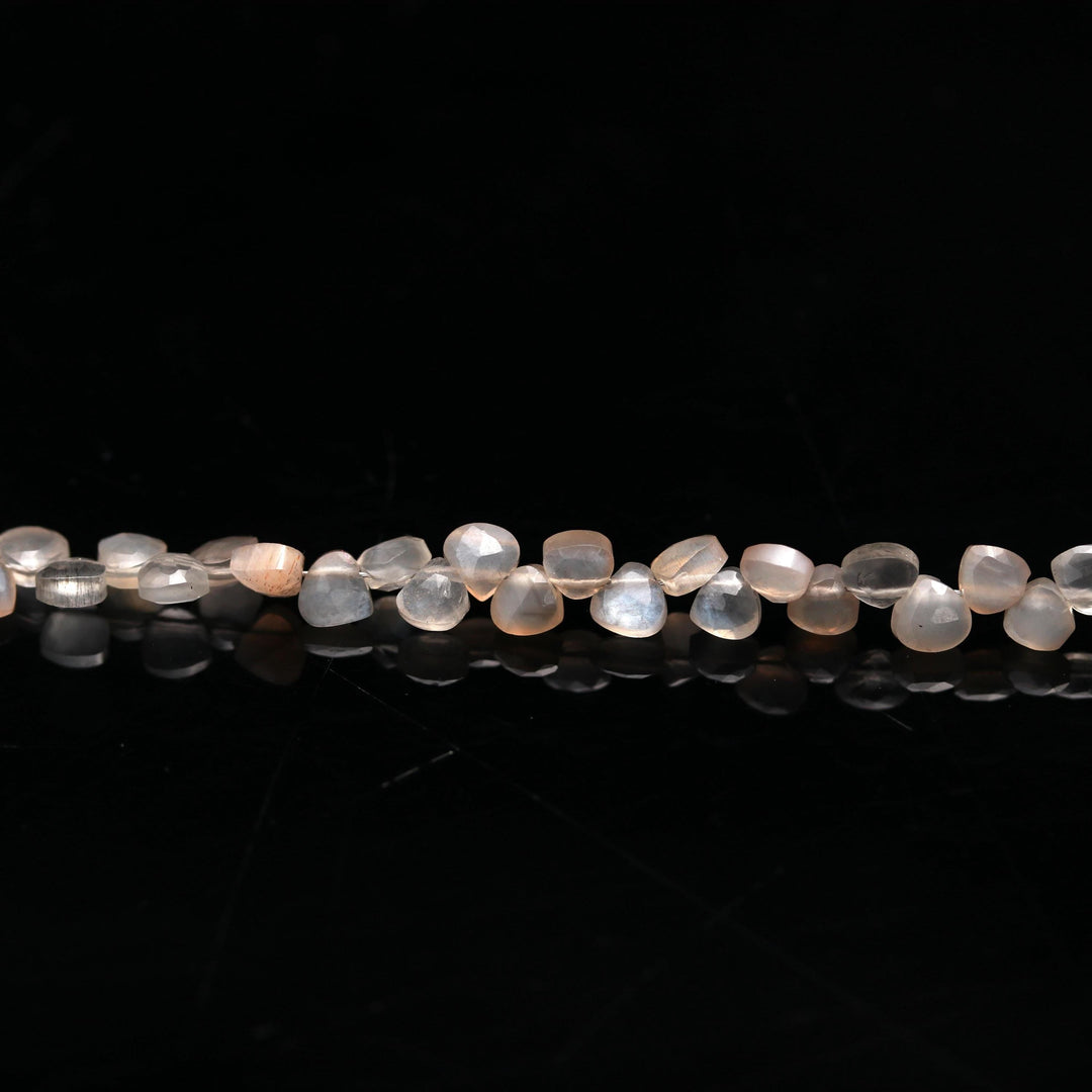 AAA Grey Moonstone Heart Shape Briolettes, Natural Moonstone Heart Shape Beads, 6" Faceted Heart Beads, 4 MM Heart Beads, Moonstone Beads