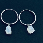 Load image into Gallery viewer, Flashy Rainbow Moonstone Hoop Earings, Natural Rough Rainbow Moonstone Earrings, Raw Gemstone Earrings, Large Hoop Earrings For Gift