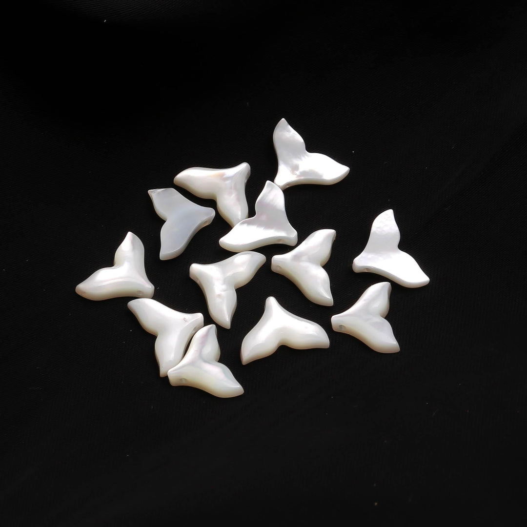 AAA Mother of Pearl Dolphin Tale Carving, White Pearl Dolphin Tale Shape Beads, Top Side Drill Fish Charms for Jewelry Making, 12 MM, 1 PC