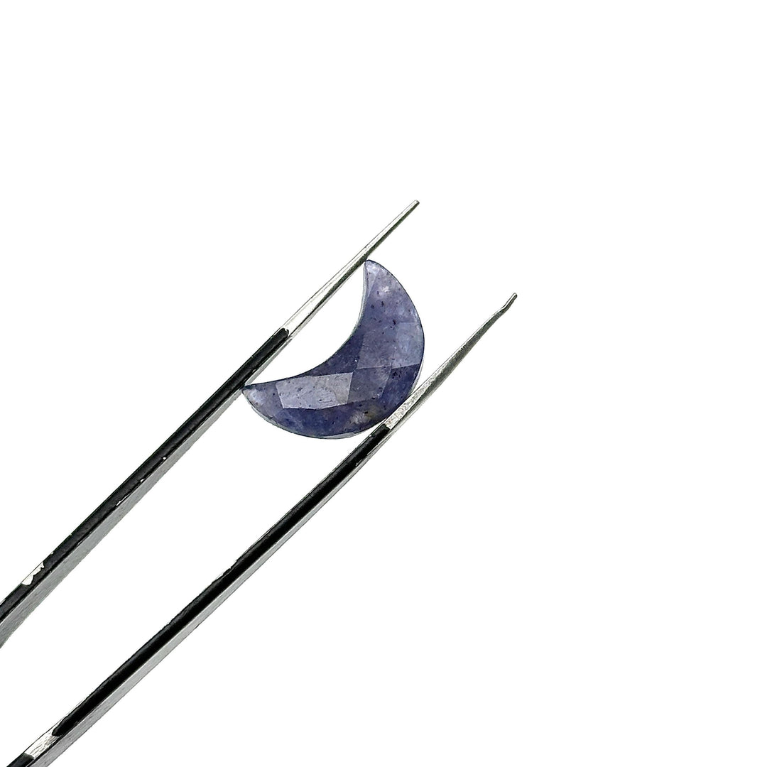 Faceted Iolite Crescent Moon Beads: Hand-Carved Gemstone Charms