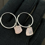 Load image into Gallery viewer, Natural Rough Rose Quartz Hoop Earings, Rose Quartz Dangle &amp; Hoop Earrings For Girls, Gemstone Earrings, Large Hoop Earrings For Gift