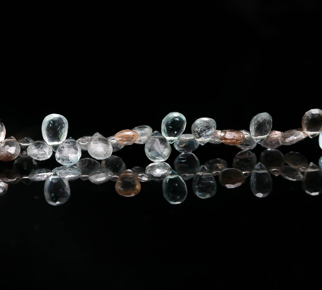 Faceted Moss Aquamarine Pear Beads, 7-8mm Briolettes