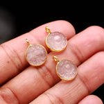 Load image into Gallery viewer, Natural Rose Quartz Flower Pendant Round shape 16mm , 925 Sterling Silver Gold Plated charms for Jewelry