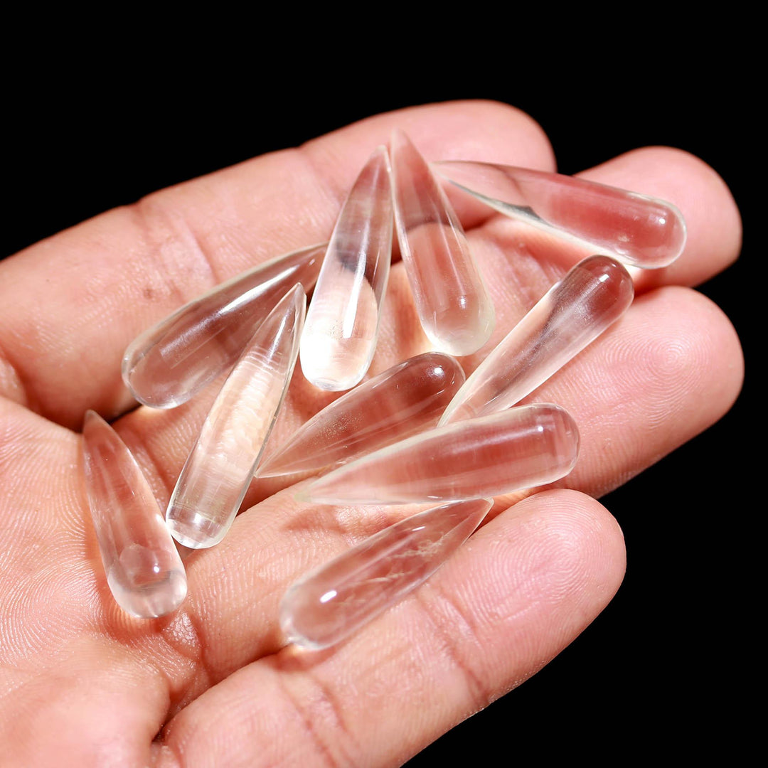 Crystal Quartz Long Drop Shape Briolette's, Smooth Teardrop Beads 7X28, MM Clear Drops for Earring Making, Loose Drops on Wholesale