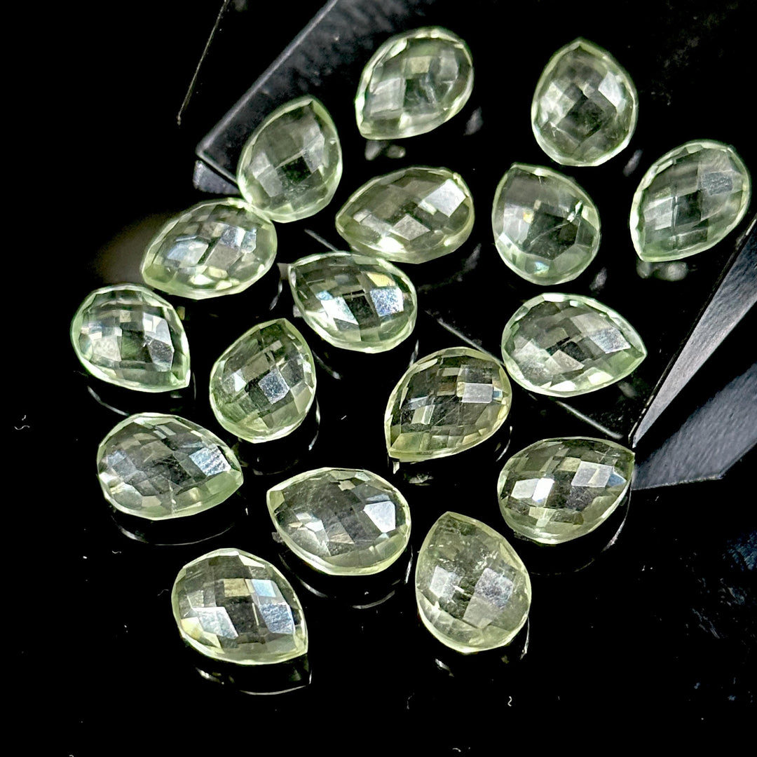AAA+ Quality Green Amethyst Faceted Pear Shape Beads, 9X12 MM Green Briolette's Beads, Matched Pairs, Jewelry Making Pear Shape Beads