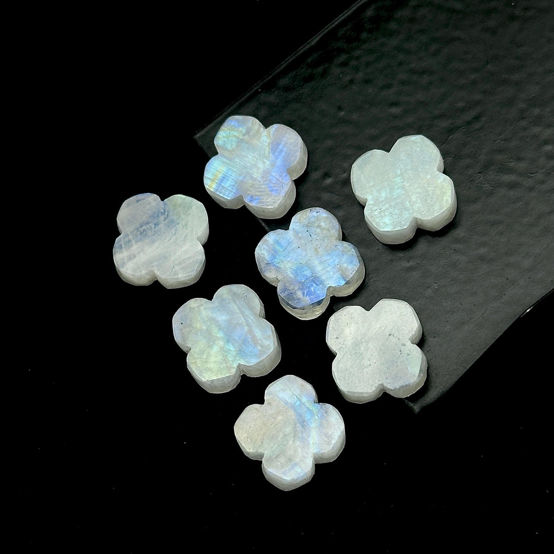 Natural Rainbow Moonstone Clover Shape Beads, AAA Moonstone Four Leaf Clover Shape Gemstone, Loose Wholesale Beads for Jewelry, 12 MM
