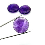 Load image into Gallery viewer, Purple Amethyst Evil Eye Shape Gemstone, Natural Amethyst Hand Carved Stones, 28 MM, Round Evil Eye Carving, Unique Amethyst Carvings