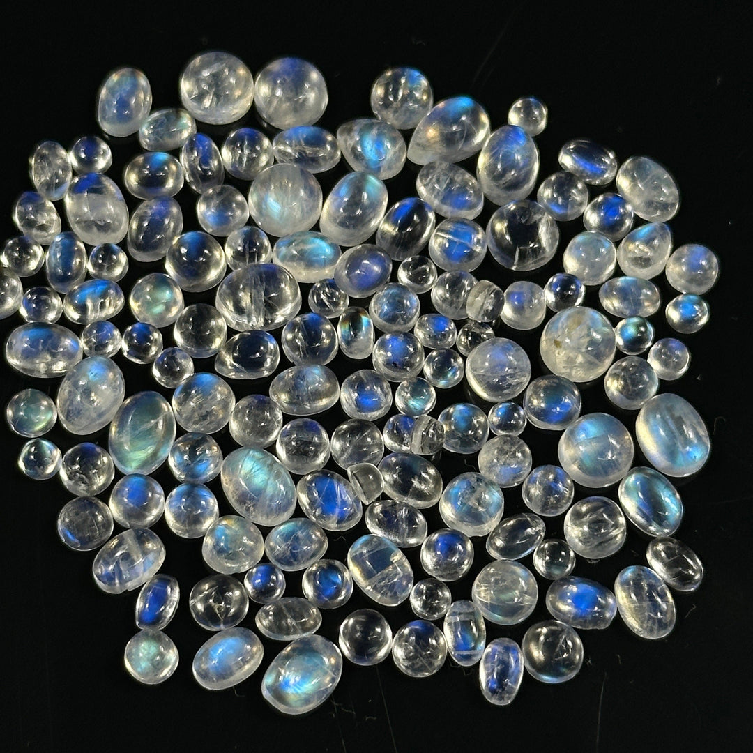 10 pcs Natural Rainbow Moonstone Smooth Mix Shape Cabochons, Blue Rainbow Moonstone Beads, Natural Blue Fire Loose Gemstone For Jewelry