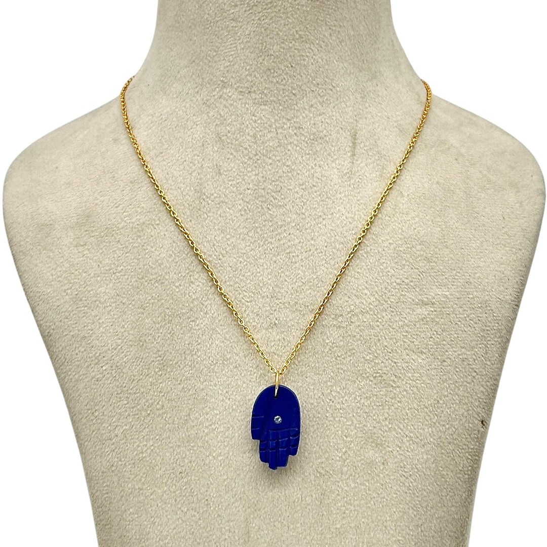 Amazing Lapis Lazuli Hamsa Necklace, Blue Lapis Gemstone Hamsa Necklace For Gift, Reiki Healing Jewelry, Blue Charm Necklace For Her 25 MM