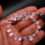 Load image into Gallery viewer, Super Rainbow Moonstone Faceted Pear Beads, High Flashy Rainbow Moonstone Pear Shape Briolette's, Side Drill Pear, 7-8 MM