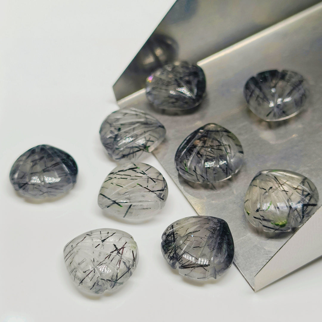Handmade Black Rutile Sea Shell Briolettes: Carved Gemstone, 12mm