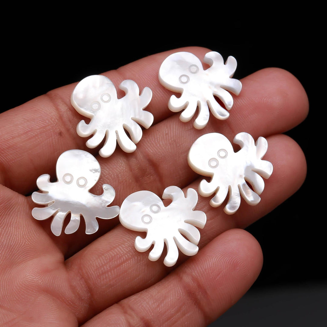 Hand Carved Mother of Pearl Octopus Charm, AAA Gemstone (20 MM, 1 Pc)