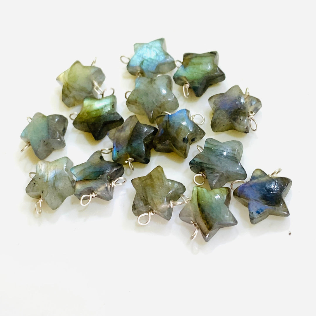 AAA Natural Labradorite Stars Shape Beads, Hand Carved Smooth Star Charms, Silver Labradorite Charm for Jewelry Making, 10 MM Silver Charms