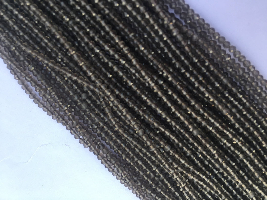 smoky quartz faceted beads, 12" strand, faceted beads strand, smoky faceted beads, tiny beads smoky gemstone, 2mm