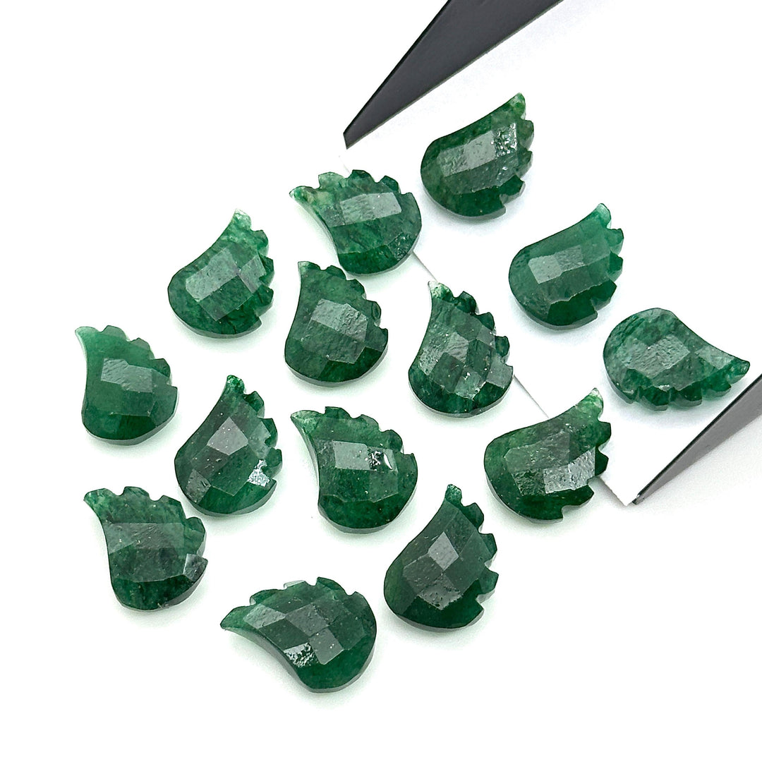 AAA Green Aventurine Leaf Shape Beads, Hand Carved Aventurine Leaf Shape Briolette's, Faceted Fancy Carvings for Jewelry Making, 11X15 MM