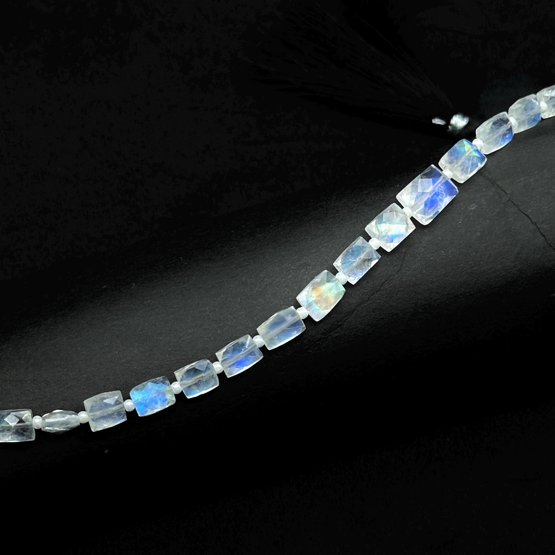 Natural Rainbow Moonstone Faceted Chicklet Gemstone Beads, Flashy Blue Fire Moonstone Rectangle Beads, AAA Quality Moonstone Gemstone Beads