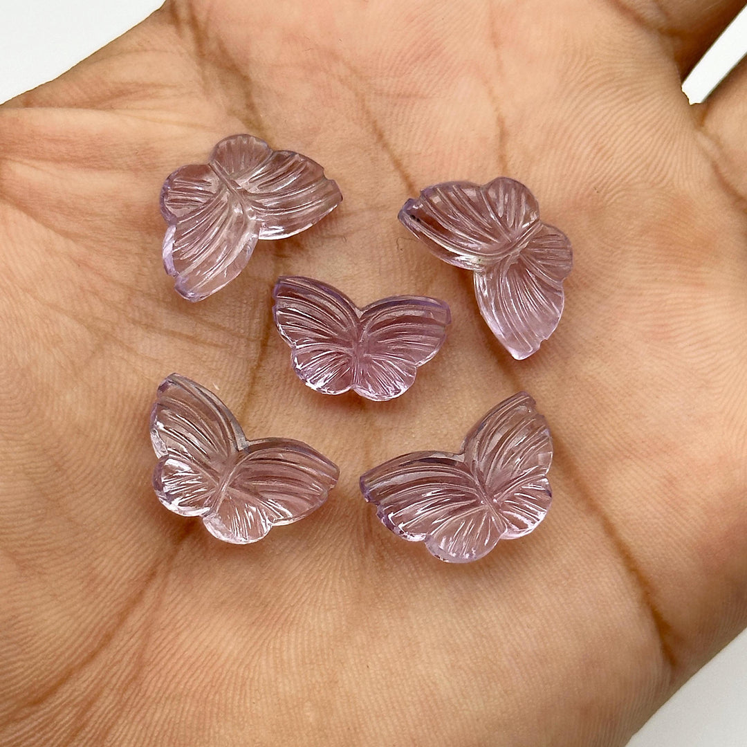 Carved Pink Amethyst Butterfly Charm: Handmade Gemstone Briolette (18 MM)