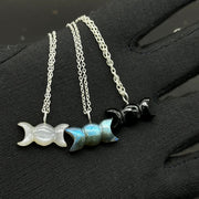 Beautiful Grey Moonstone, Labradorite & Black Onyx Gemstone Pendant, 16