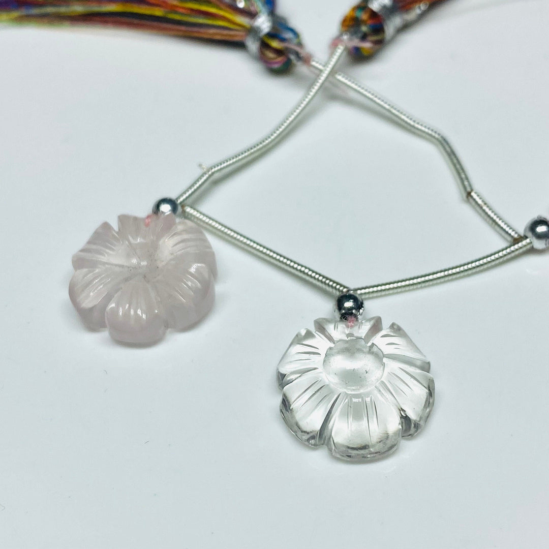 3 Pcs 100% Natural AAA Quality Rose Quartz & Crystal Quartz Flower Shape Beads Strand, Beads Strand, Gemstone For Jewellery, 14 mm