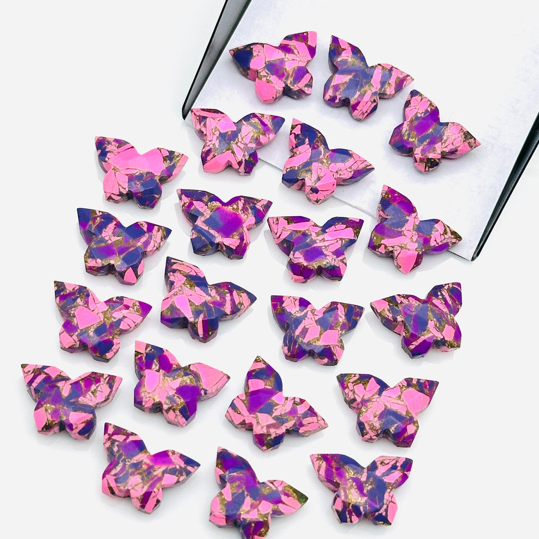Pink & Purple Mohave Copper Turquoise Butterfly Beads, Faceted Butterfly Gemstone, Purple Oyster Turquoise Carving Loose Beads 14x10 MM