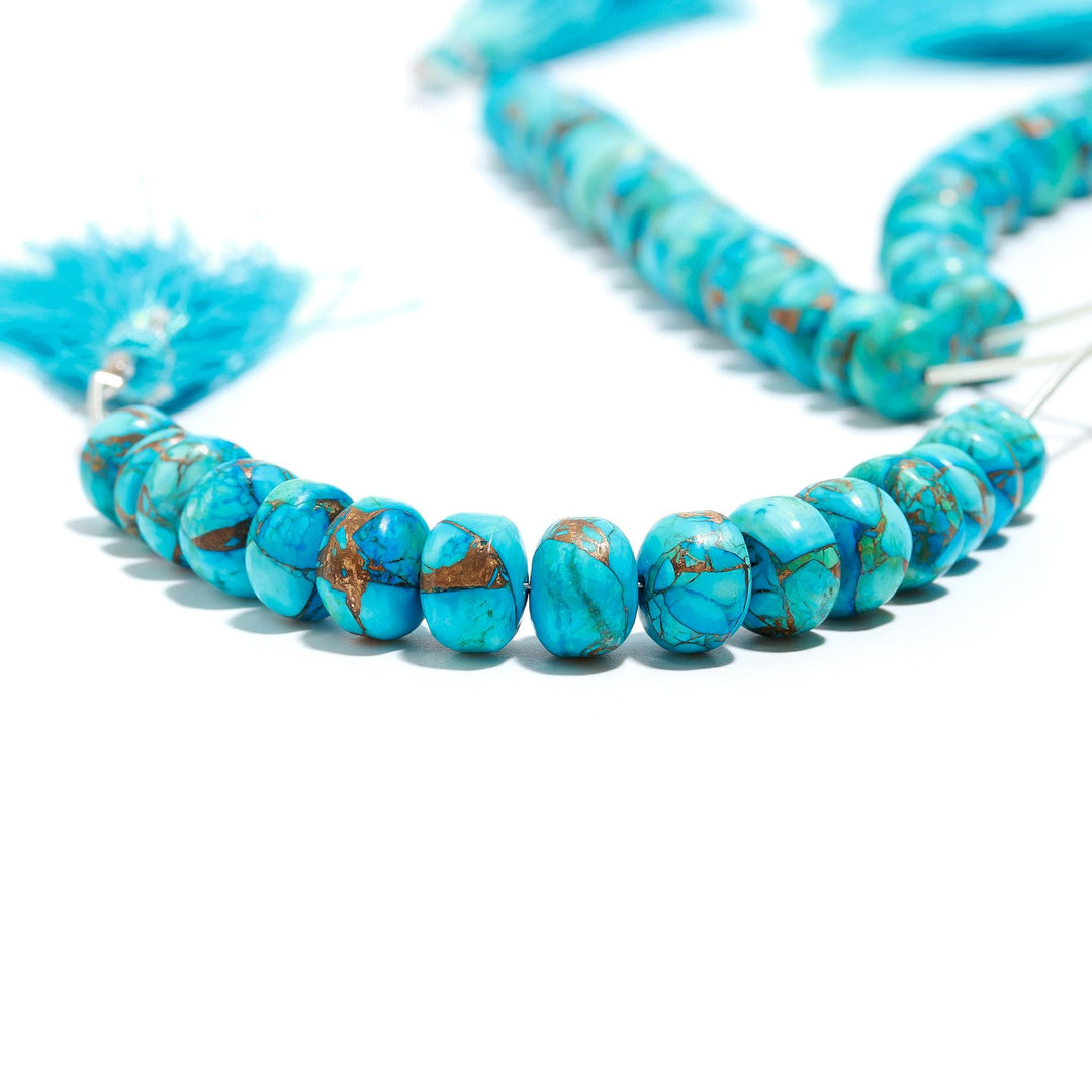 AAA Copper Turquoise Smooth Beads, Blue Copper Turquoise Smooth Rondelle Beads, 8 - 9 MM Healing Turquoise Beads for Jewelry, Loose Beads
