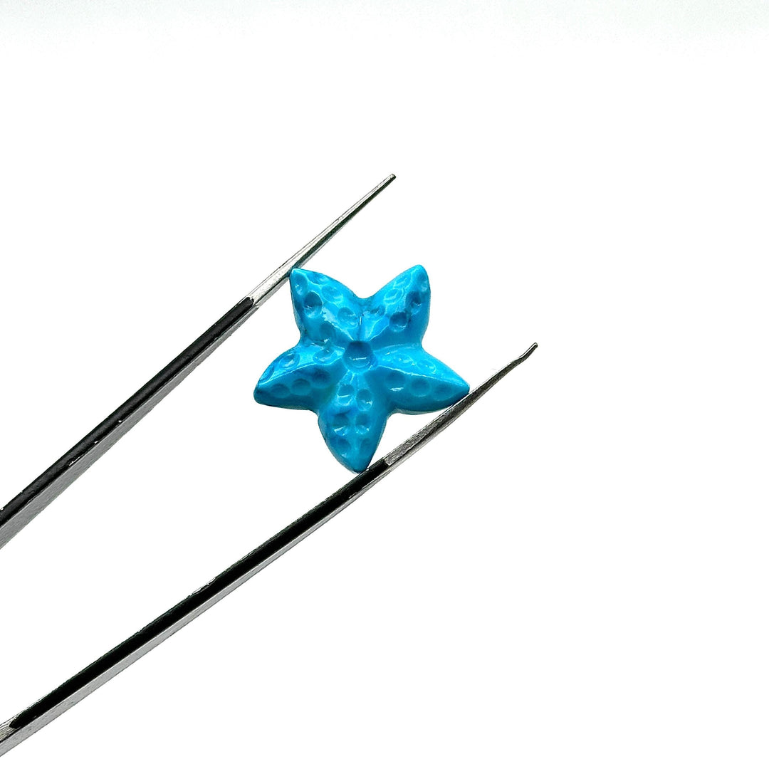 AAA Turquoise Hand Carved Star Fish Shape Beads, Blue Turquoise Star Fish Shape Gemstones, Star Fish Carvings, Rare Findings, 20 MM