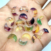 Natural Multi Fluorite Moon Shape Briolette's, AAA Fluorite Faceted Moon Shape Gemstone Beads, Hand Carved Moon Beads, Moon Charms 12 MM