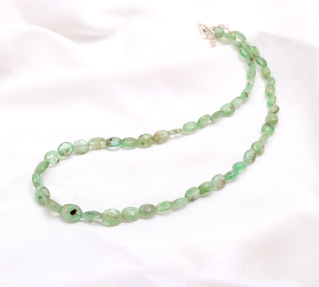 Emerald Oval Beads Necklace, Handmade Emerald Beaded Necklace, Sterling Silver Gemstone Jewelry, Bridesmaid Necklace Gifts, Natural Emerald