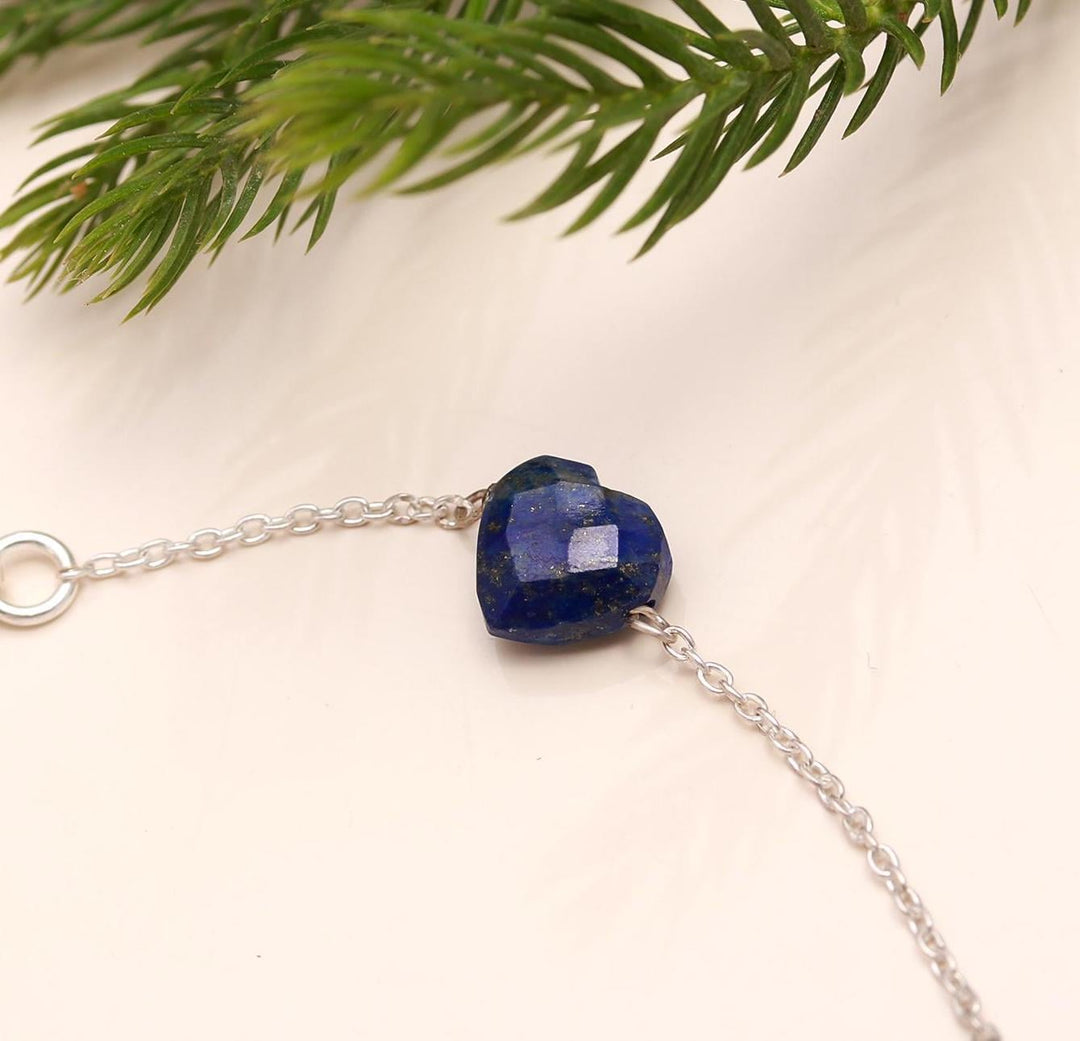 Natural Lapis Lazuli Heart Beads Bracelet, Blue Lapis Lazuli Beads Bracelet, Women's Gift Chain Bracelet, 925 Silver Bracelet, Girls Anklets