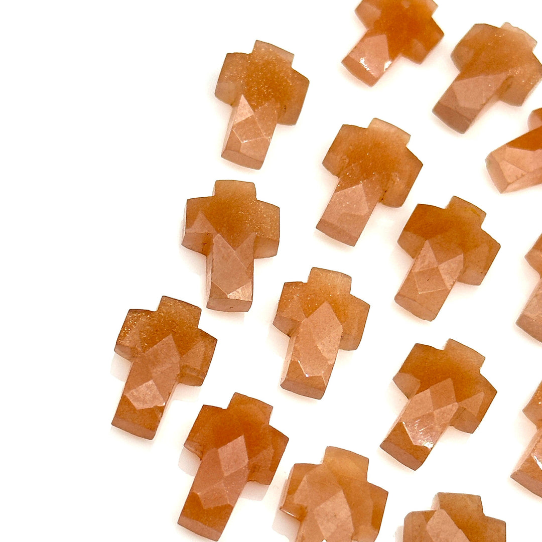 Natural Peach Moonstone Cross Shape Beads ~ Healing & Protection Gemstone Beads ~ Faceted Peach Moonstone Beads ~ 15 MM Cross Charm Beads