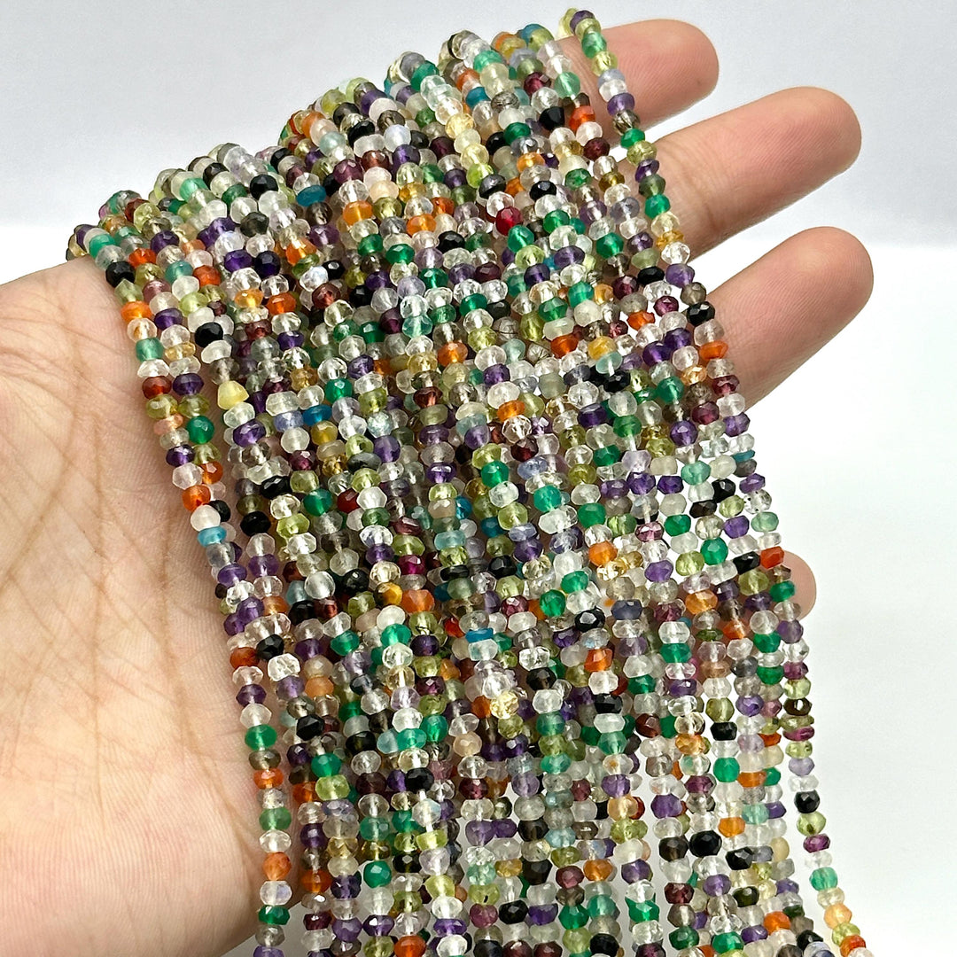 Natural Multi Gemstone Faceted Rondelle Beads, 3 MM Multi Gemstone Beads, 13 Inches Multicolor Rondelle Shape Loose Beads Strand for Jewelry