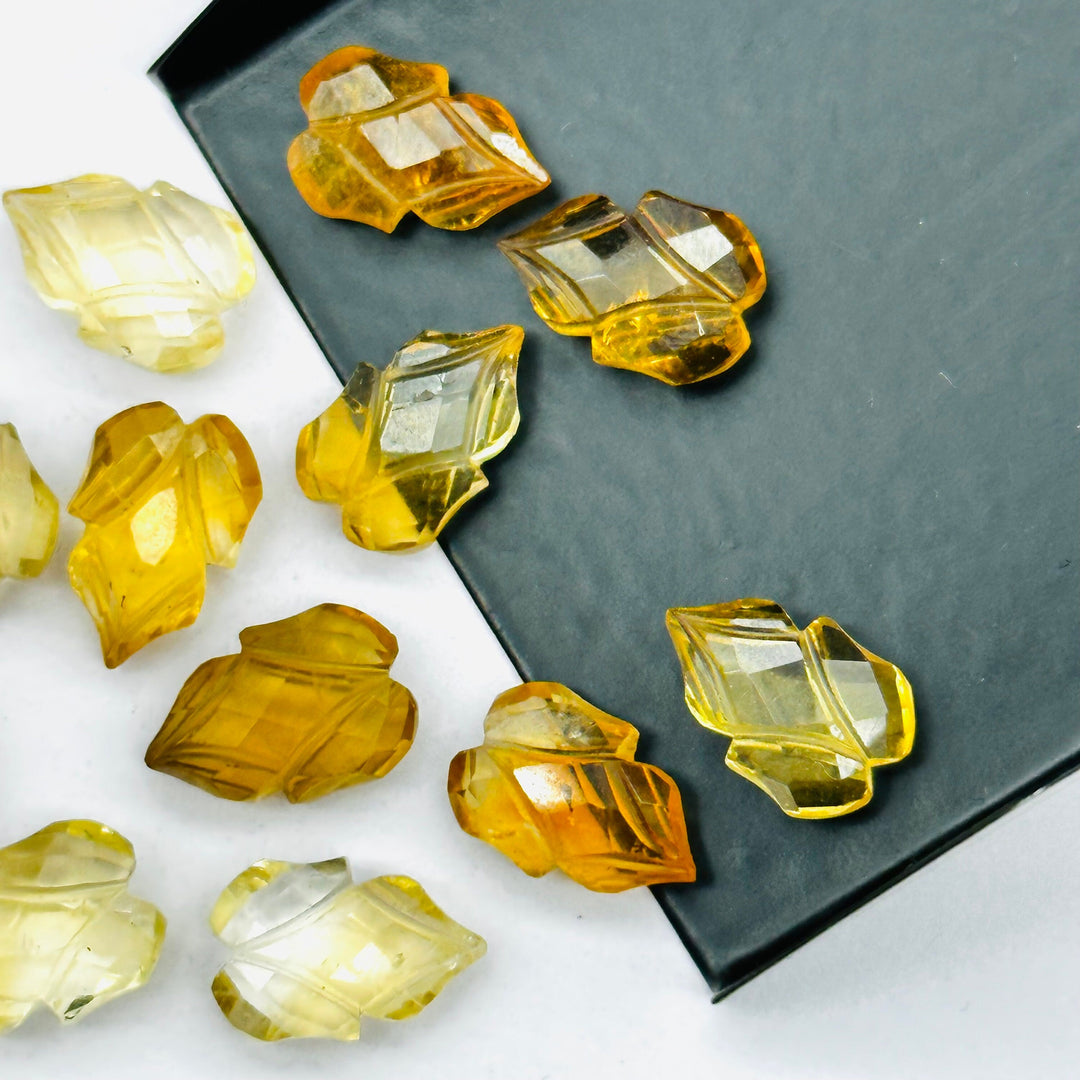 Natural Citrine Leaves Shape Carving Gemstone Beads, 9X13 MM Leaves Shape Loose Briolette's, Summer Leafs Beads, Wholesale Carving Beads